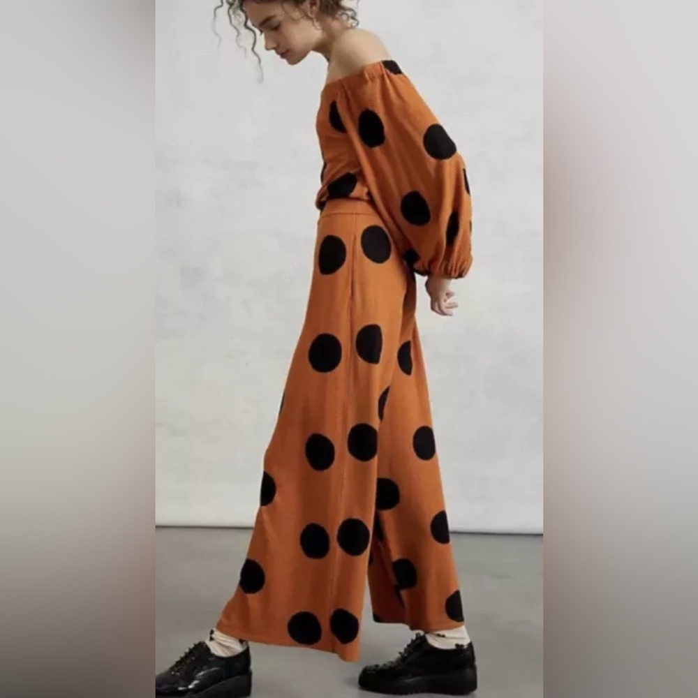 Polka Dot Wide-Leg Pants - Rust/Black